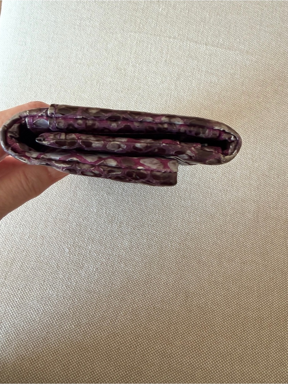 Brighton Purple Faux Snake-Embossed Foldover Wallet Silver Accent - Picture 7 of 9